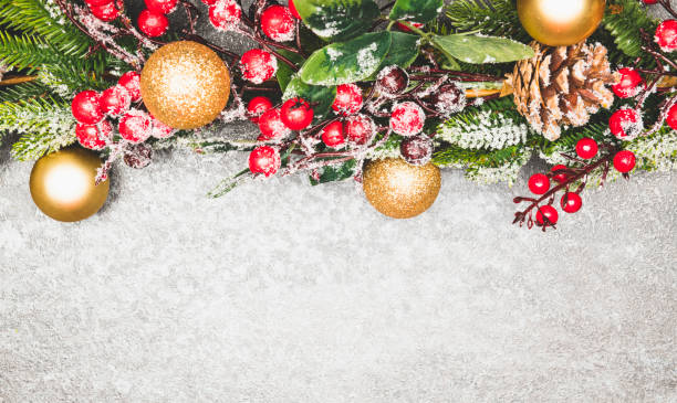 istock Christmas background with snowy fir tree and cones 1197825197