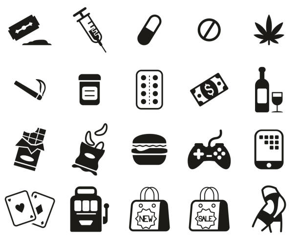 illustrations, cliparts, dessins animés et icônes de icônes de la toxicomanie noir - white set big - syringe silhouette computer icon icon set