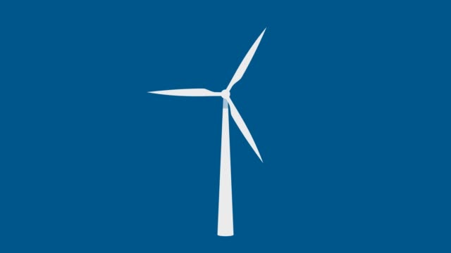 White wind turbine rotate loop on blue background.