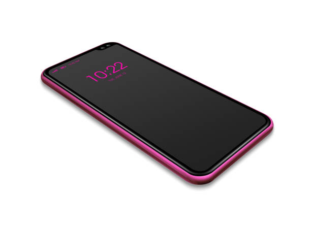 istock All-screen black and pink smartphone mockup isolated on white. 3D render 1197829491
