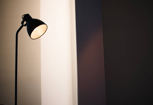 istock Black standing loft lamp in interior shining with edison bulb inside 1197830234