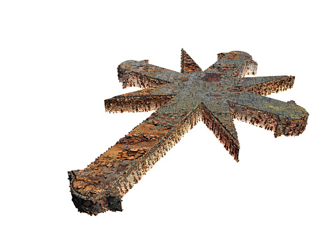 3d illustration of a rusty cross isolated on white background