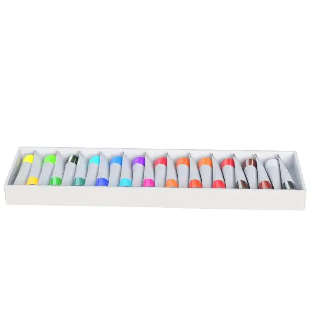 3D rendering illustration of an acrylic paint color set