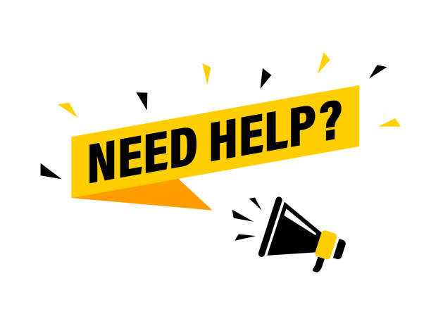 illustrazioni stock, clip art, cartoni animati e icone di tendenza di mano maschile che tiene il megafono con la bolla vocale need help. altoparlante. banner per affari, marketing e pubblicità. illustrazione vettoriale. - dependency assistance help advice