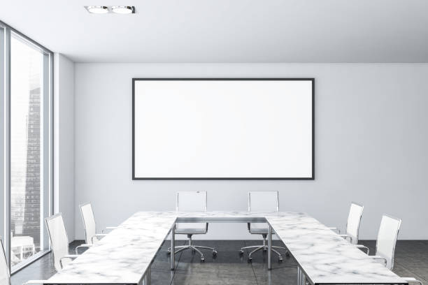 istock Horizontal poster in white marble meeting room 1197832221