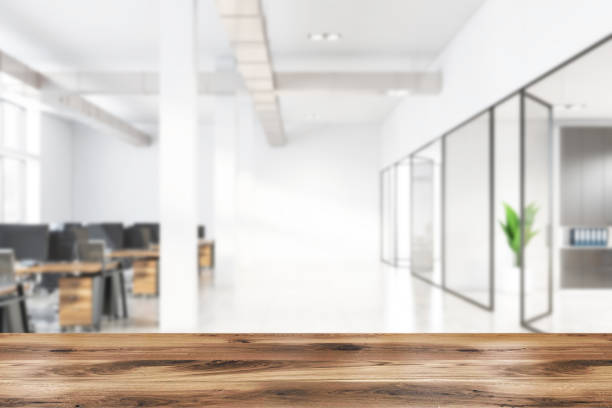 istock Table in blurry white industrial style office 1197833258