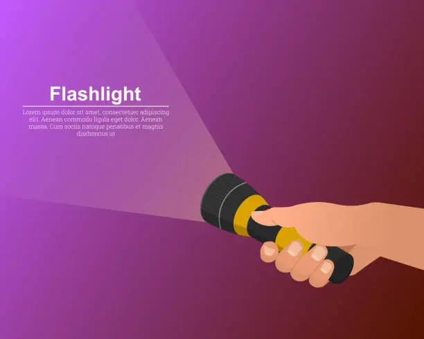 Vector illustration of The hand holds the flashlight on