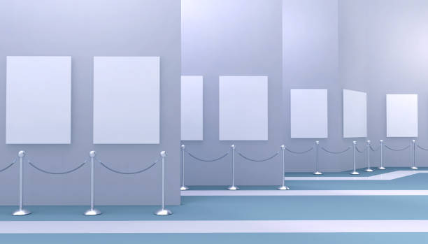 Gallery Art modern and Space exhibit artwork and minimalist concept with a white frame on simple wall in white Gray background - 3d rendering