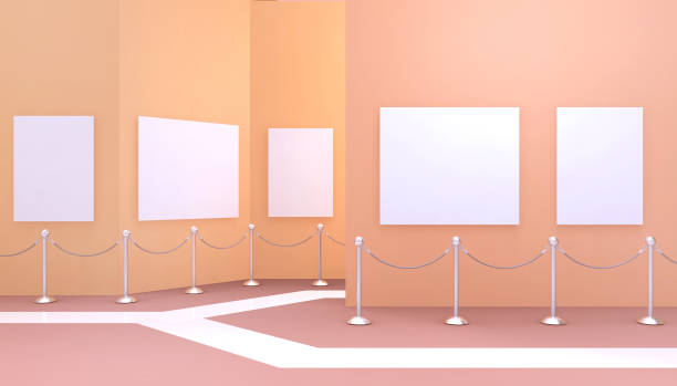 istock Gallery Modern Art and Space exhibit artwork display in a modern and minimalist concept with a white frame on simple wall in white Orange wall background - 3d rendering 1197833501