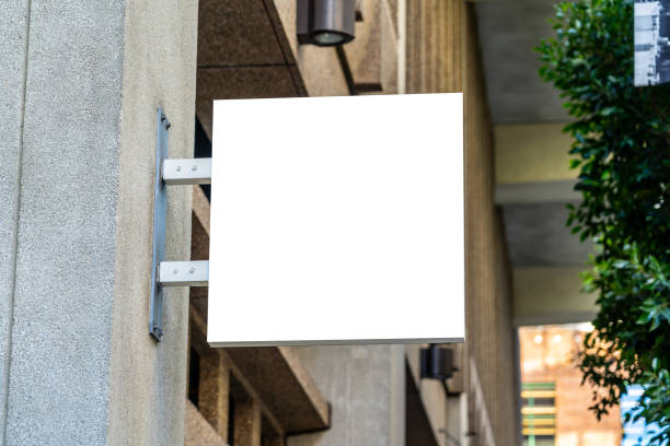 istock Square white company sign mockup on marble 1197835556