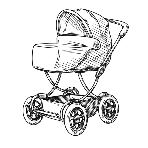 Sketch of a baby stroller. Sketch vector illustration