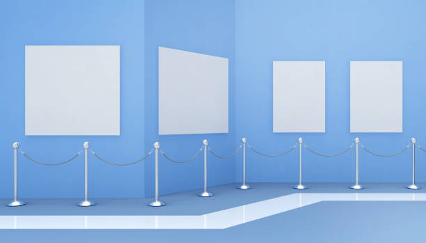 istock Gallery Modern Art and Space exhibit artwork display in a modern and minimalist concept with a white frame on Blue pastel wall background - 3d rendering 1197837520