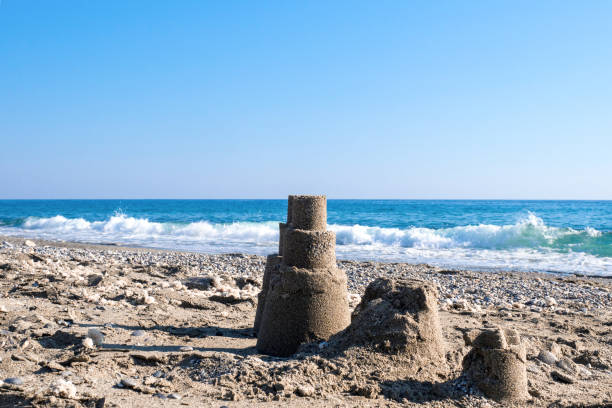 istock Sandcastle on the seashore on sunny day 1197838389
