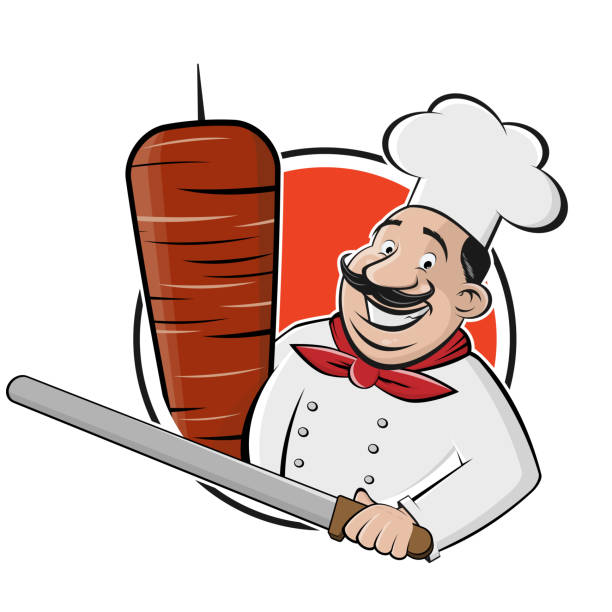 Funny Cartoon Doner Logo Illustration Stock Illustration - Download Image  Now - Kebab, Men, Chef - iStock