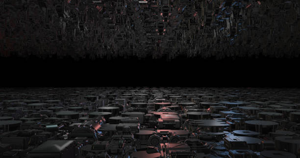 istock Alien Spaceship Slowly Moving Forward In Infinite Space 3D Illustration Render 1197839049