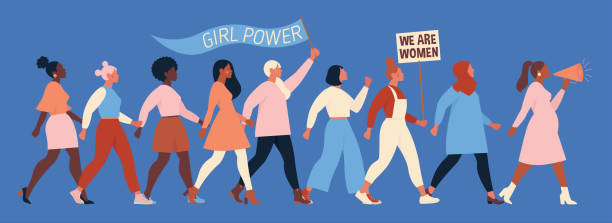 International Women's Day. Vector illustration with women different nationalities and cultures. Struggle for freedom, independence, equality. International Women's Day. Vector illustration with women different nationalities and cultures. Struggle for freedom, independence, equality. protest illustrations stock illustrations