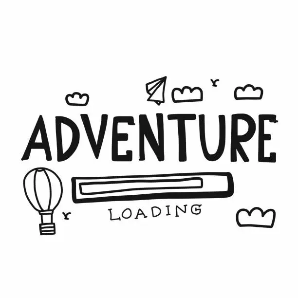 Vector illustration of Adventure loading word lettering doodle style