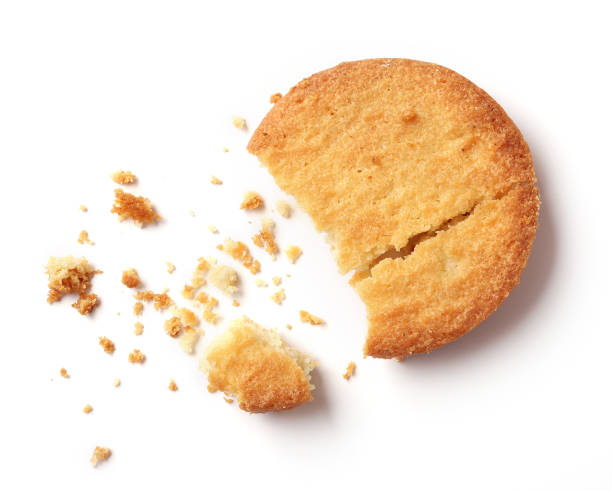 흰색 배경, 상단보기에 고립 된 버터 쿠키 - crumb 뉴스 사��진 이미지