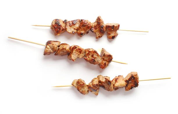 istock Pork shish kebab isolated on white background, top view 1197841167