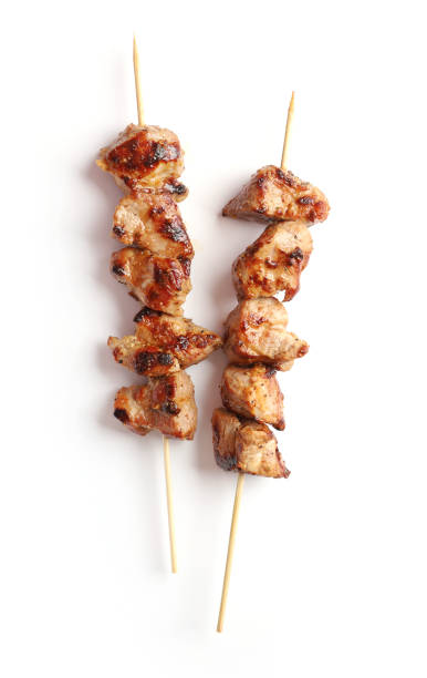 istock Pork shish kebab isolated on white background, top view 1197841206