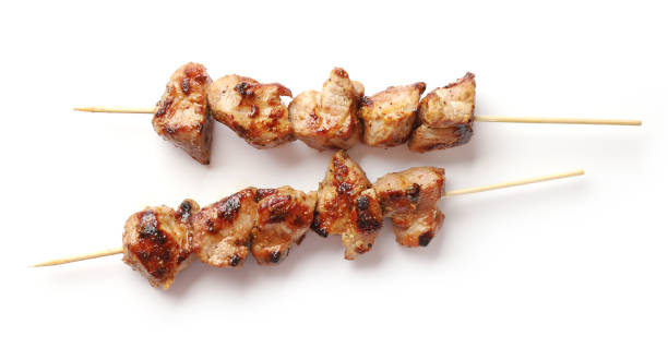 istock Pork shish kebab isolated on white background, top view 1197841221