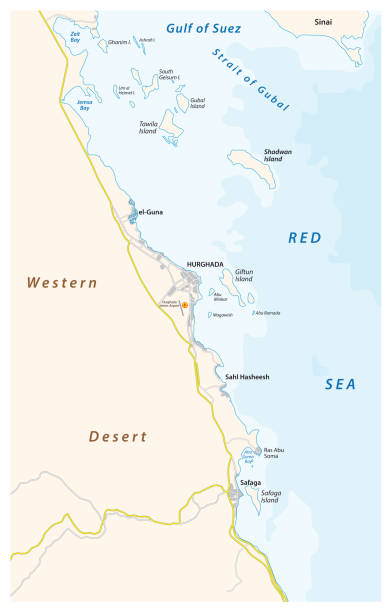 карта региона вокруг египетского прибрежного города хургада на красном море - safaga stock illustrations