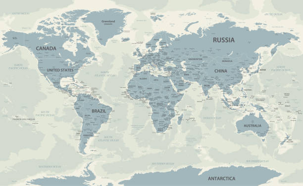 World Map World Map with countries and national borders green map of norway stock illustrations