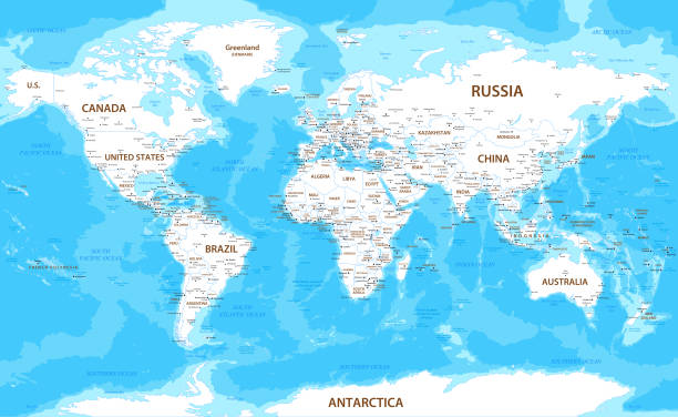 World Map. Vector Illustration with national borders and cities High detailed World Map with countries and national borders green map of norway stock illustrations