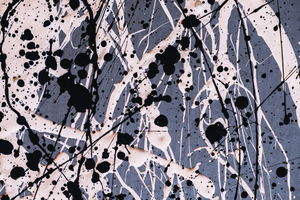 istock Picture painted using the technique of dripping. Mixing different colors white and black. Lines and spots. Horizontal orientation. 1197844784