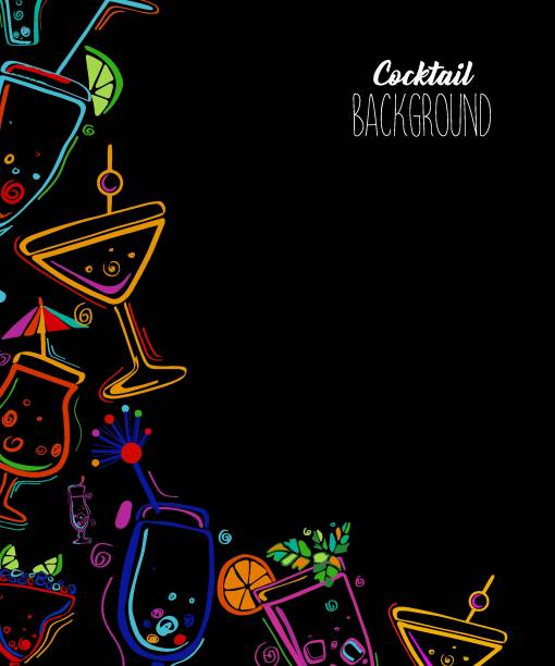 ilustrações de stock, clip art, desenhos animados e ícones de cocktail party vector illustration. template design for menu, bar. - neon orange