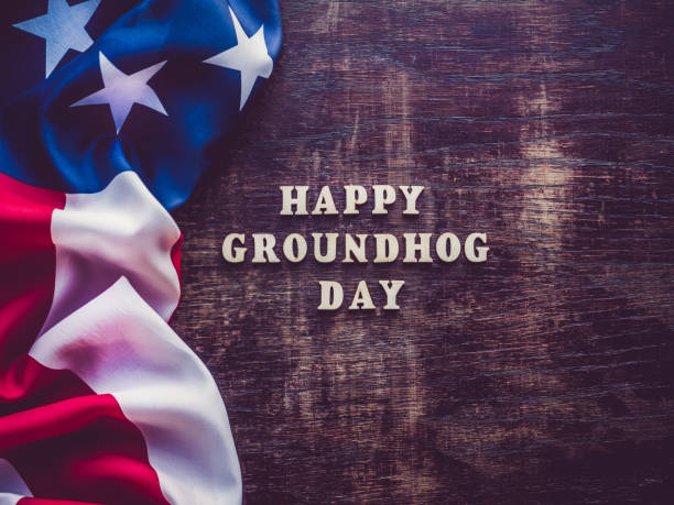 istock Groundhog Day Background. Close-up, top view, isolated 1197855597