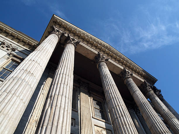 istock Exterior columns of the First Bank Building view from below 119786191
