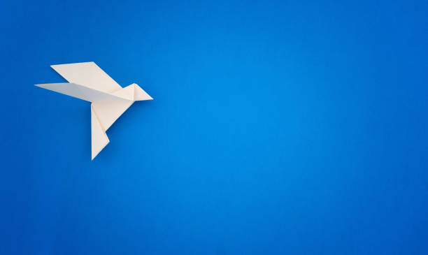 istock White origami bird on blue background minimalist 1197866135