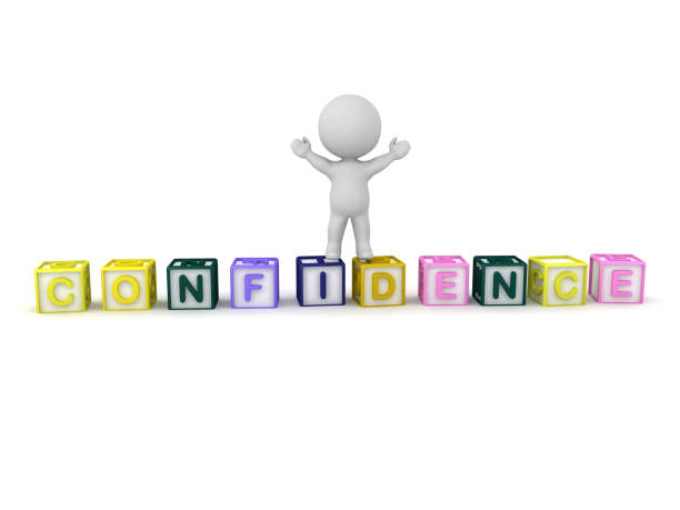 istock 3D Character standing on top of letters saying CONFIDENCE 1197869191