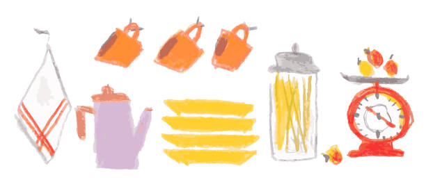 ilustrações, clipart, desenhos animados e ícones de uma coleção de acessórios de cozinha, como utensílios de mesa - cherry tomato tomato white background vegetable