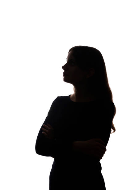 istock Portrait beautiful young girl looking up concept - silhouette, isolate 1197870609