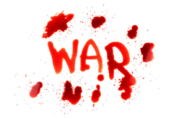 istock War word is written with blood on a white background 1197871200