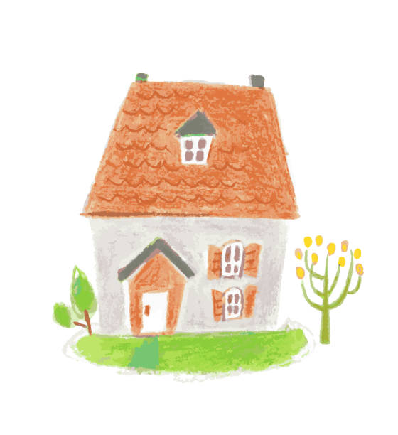 illustrations, cliparts, dessins animés et icônes de maison brune mignonne de toit peinte dans le pastel - model home house home interior roof