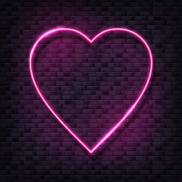 istock Love illustration with brick wall and pink neon heart lamp. Glowing bulb background for Valentine’s day 1197872091