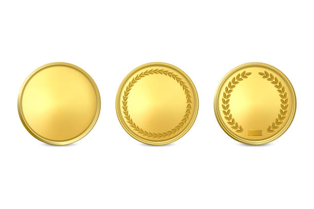 istock Vector 3d Realistic Golden Metal Blank Coin Icon Set Closeup Isolated on White Background. Design Template, Clipart of Gold Money, Medal, Currensy for Mockup. Financial, Business Concept. Front View 1197876557