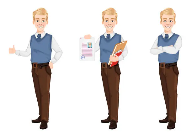 Vector illustration of Successful business man in office style clothes
