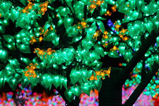 LED lights tree garden stock photo