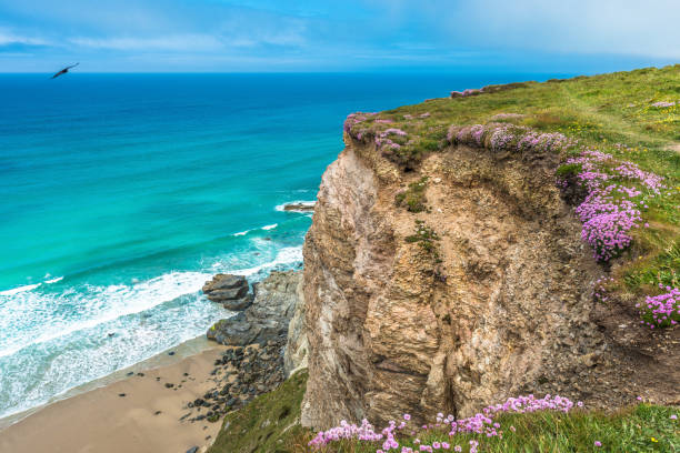 Stunning coastal scenery between Porthtowan Beach and Chapel Porth on the St Agnes Heritage coast in Cornwall, England, UK.