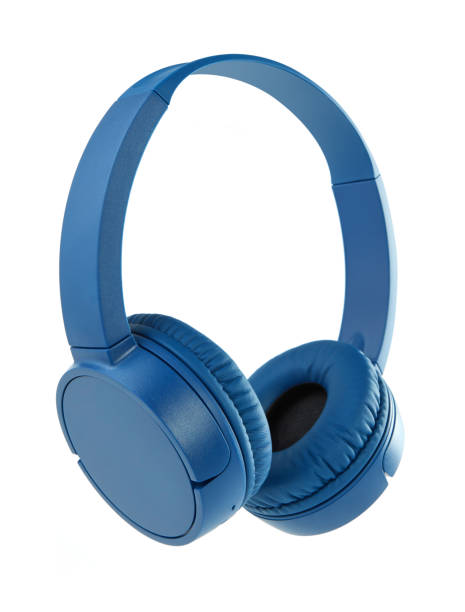 istock Blue wireless earphones floating on white 1197887082