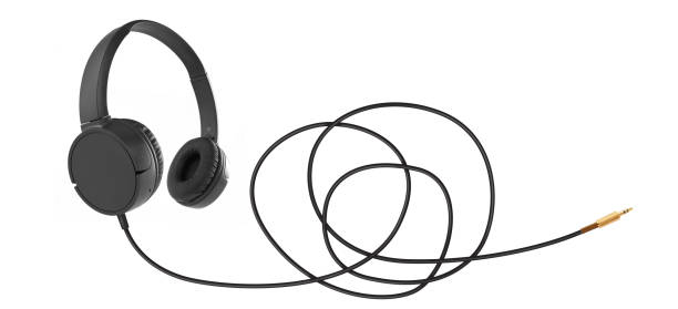 istock Headphones with tangled cable on white 1197887093