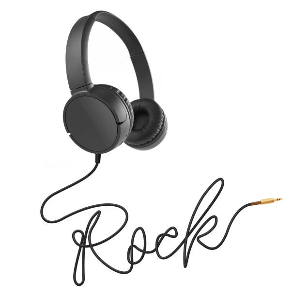 istock Headphones with rock cable on white 1197887098