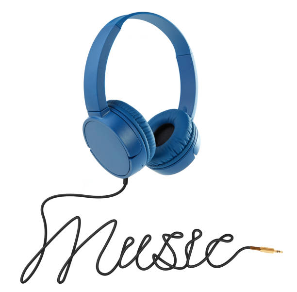 istock Headphones with music cable on white 1197887101