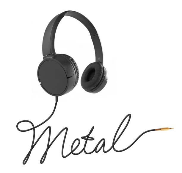 istock Headphones with metal cable on white 1197887105