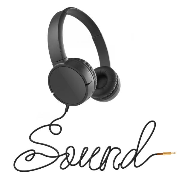 istock Headphones with sound cable on white 1197887109
