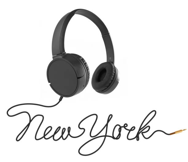 istock Headphones with New York cable on white 1197887111